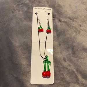 Murano glass cherry necklace & earrings set